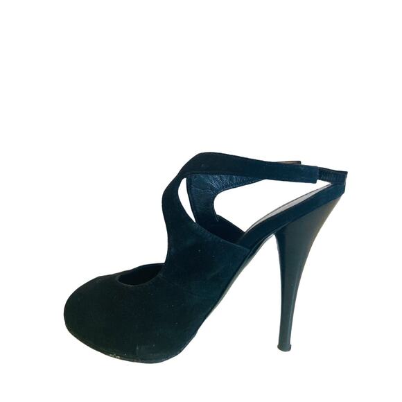 FENDI Black Suede Sandals Peep Toe Pumps Heels Size 35 US 5 - Picture 6 of 9